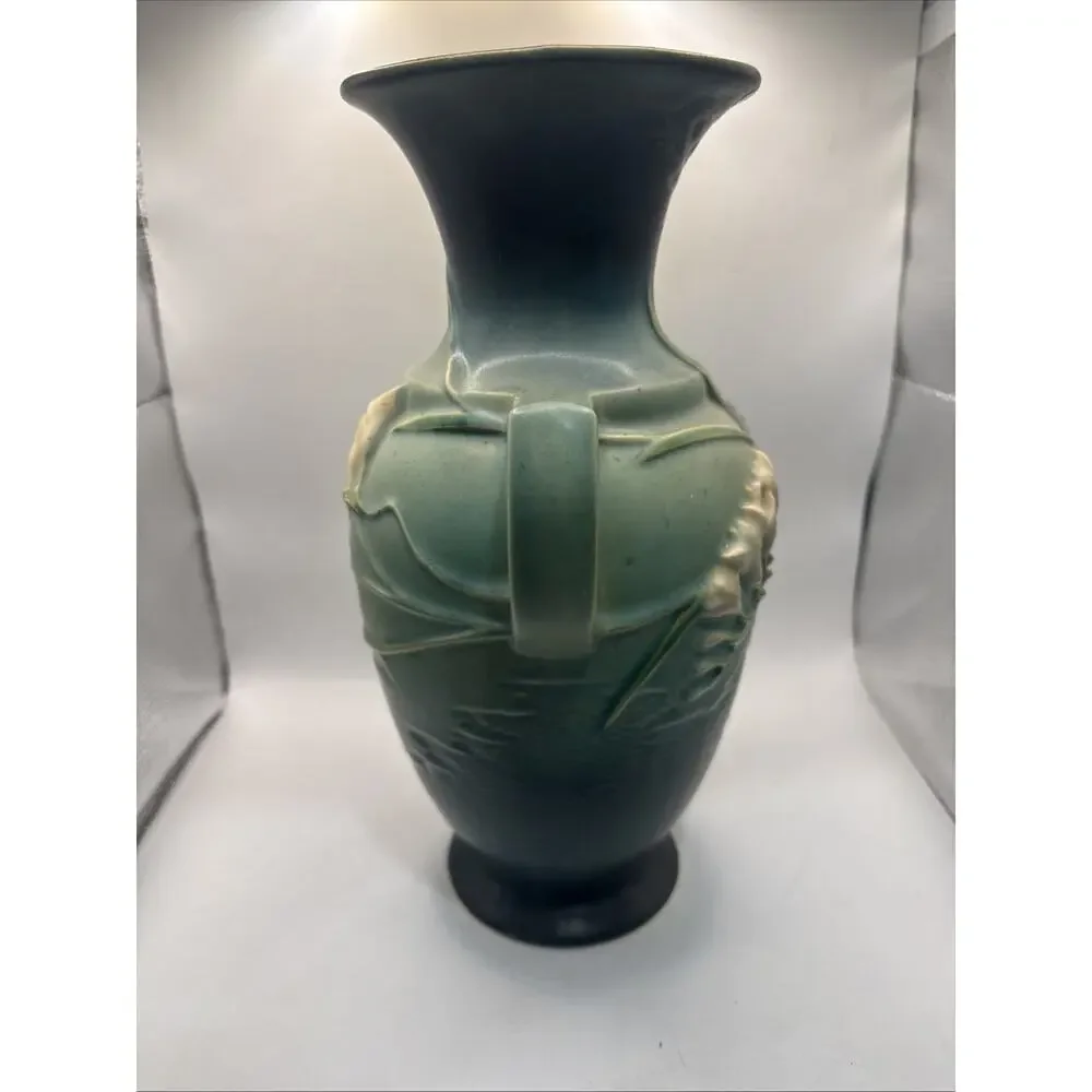 Roseville Freesia 2-Handled Vase In Green / Blue Model 127-12 12” *